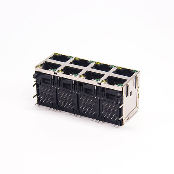 2x4 RJ45 Connector 90 Degree Modular Shielded Jack with LED DIP Type with EMI