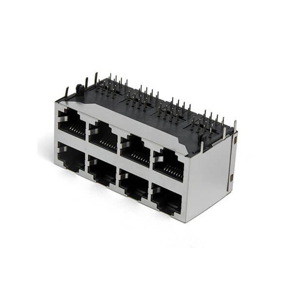 2x4 RJ45 Shield Connector Jack 16Ports Dual Row Right Angle PCB Mount without Led 20pcs