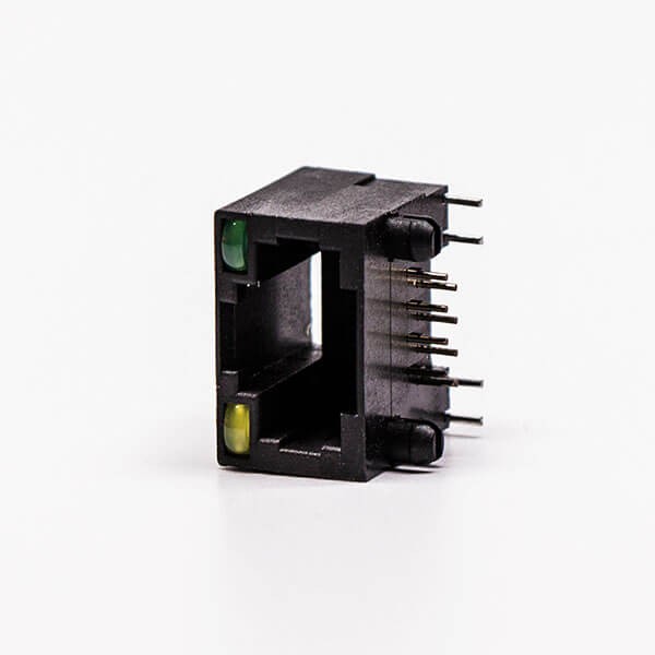 5pcs RJ45 8 Pin Connector Female 1 Port Black R/A Unshield With LED for PCB