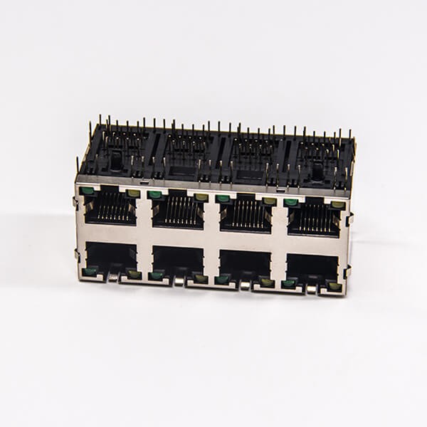 8p8c Modular Connector Jacks 2×4 Ports 90 Degree Shielded DIP Type with LED with EMI
