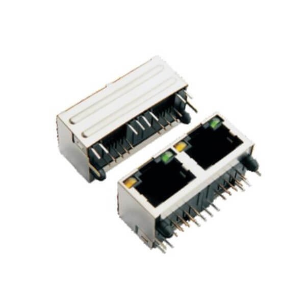 Dual Port RJ45 Connector 1X2 Jack Shield with Led 20pcs