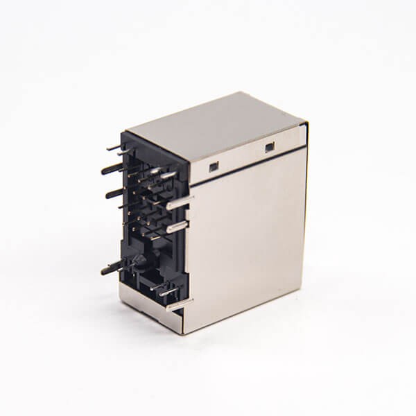Dual Port RJ45 Ethernet Network with LED Right Angled Through Hole PCB Mount