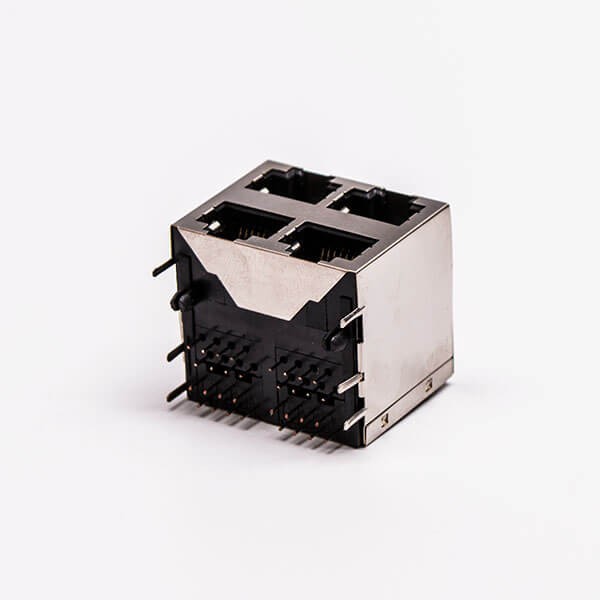 Dual RJ45 Connector 2*2 Female R/A 4 Port with Shield With LED for PCB Mount 20pcs