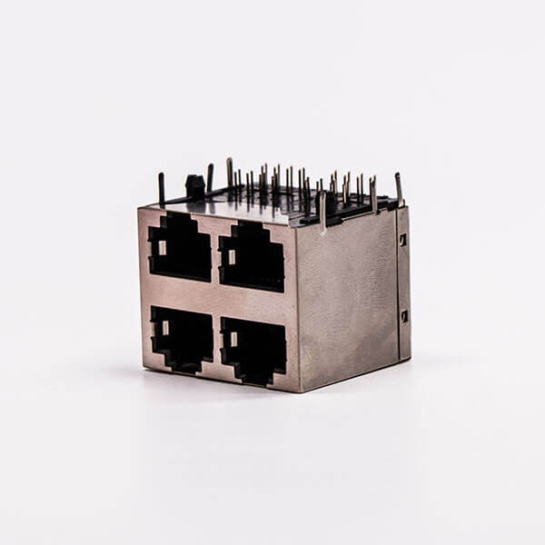 Dual RJ45 Connector 2*2 Female R/A 4 Port with Shield With LED for PCB Mount 20pcs