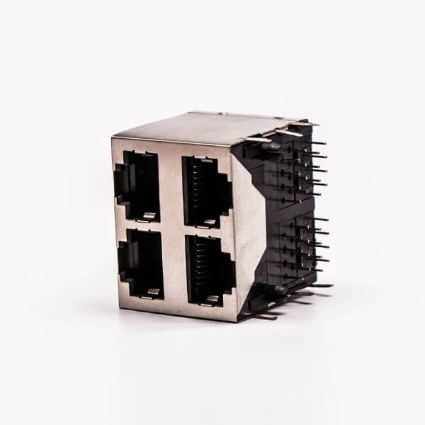 Dual RJ45 Connector 2*2 Female R/A 4 Port with Shield With LED for PCB Mount 20pcs