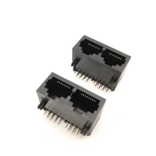 Dual RJ45 LAN Modular Network Connector 8P8C 1x2 All Plastics 90 Degree Unshield without Led Female