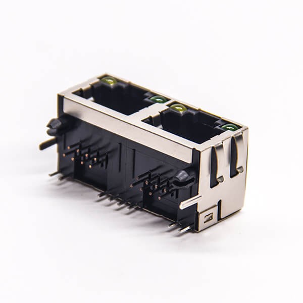 Dual RJ45 Module Network Right Angled DIP for PCB Mount with EMI LED