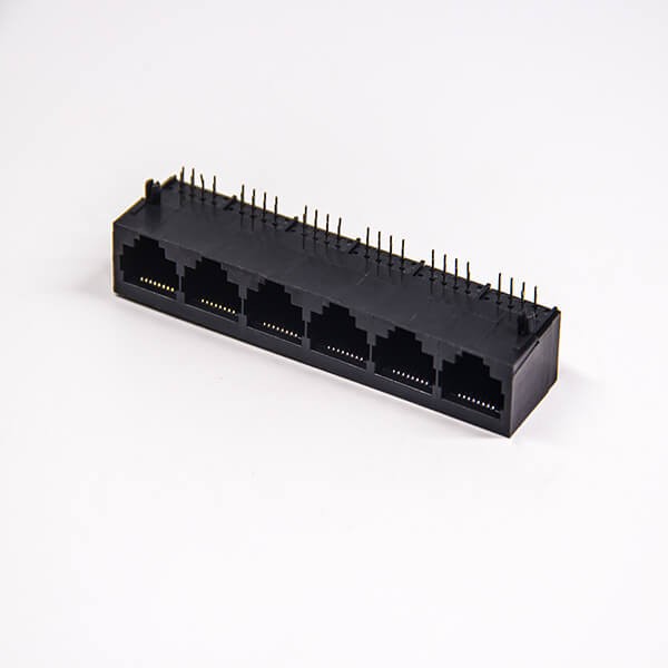 Female RJ45 Jack 10p8c Connector Black Plastic Shell 1x6 Port Through Hole
