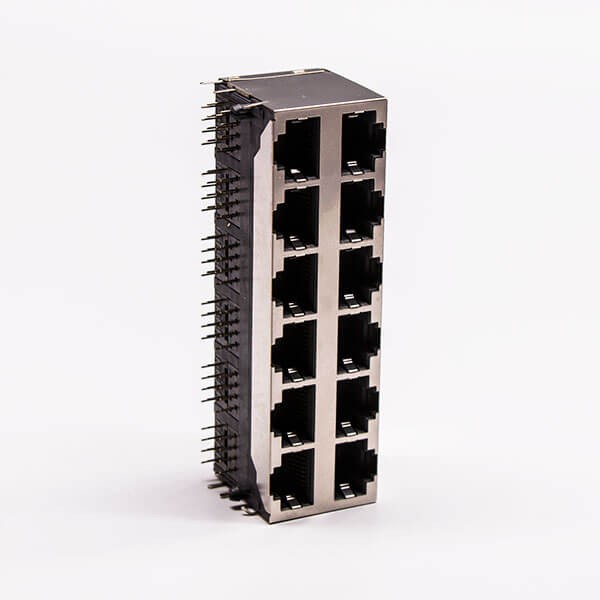 RJ45 12 Port Connector 2*6 Female Double Row R/A with Shield Without LED for PCB