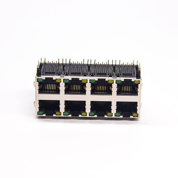RJ45 2x4 90 Degree Modular Ethernet Network Connector with LED Through Hole