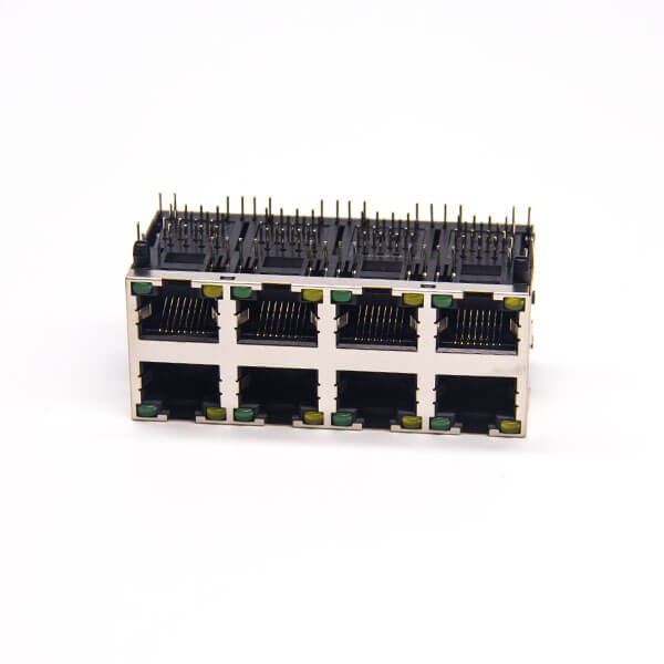 RJ45 2x4 90 Degree Modular Ethernet Network Connector with LED Through Hole