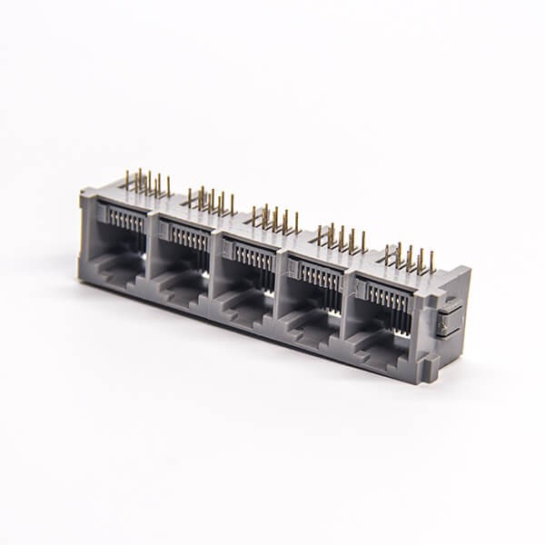 RJ45 5 Port 8P8C Jack 1x5 Right Angled Through Hole Without LED