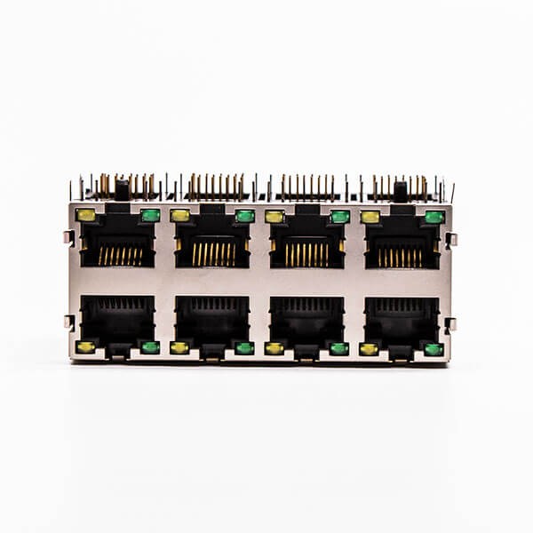 RJ45 8 Pin Connector Female R/A 8 Port Gold Plated with Shield and LED for PCB