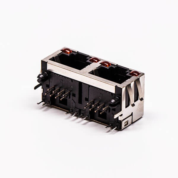 RJ45 Cconnector Jack 90 Degree 2 Port with Shield and with LED for PCB