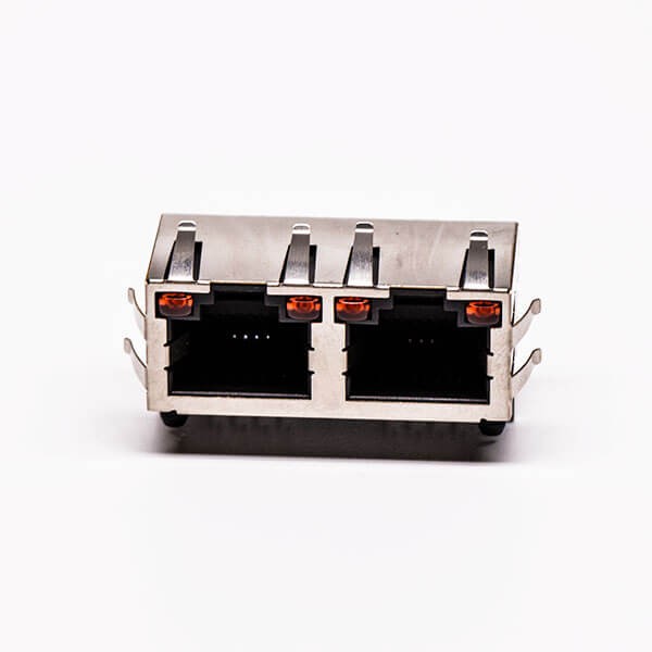 RJ45 Cconnector Jack 90 Degree 2 Port with Shield and with LED for PCB