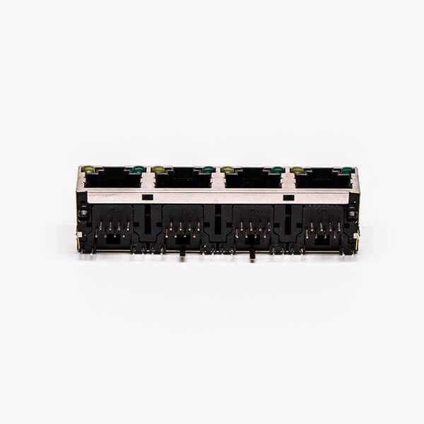 RJ45 Connector Female 4 Port 90° Straight 8P with Shield With LED for PCB
