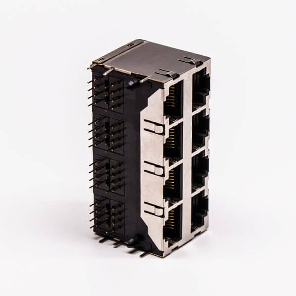 RJ45 Double Female Connector 8 Port 2*4 without LED and with Shield for PCB