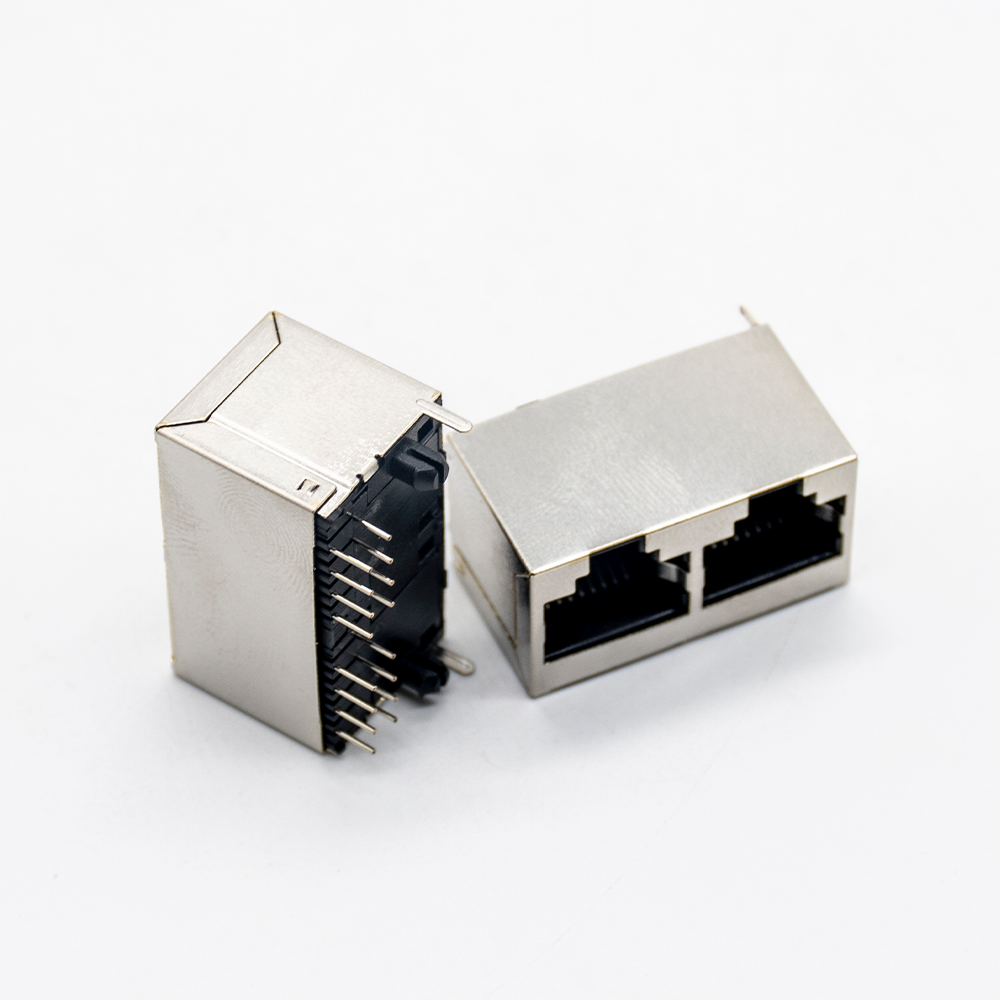 RJ45 Dual Port 1*2 Straight Through Hole for PCB Mount