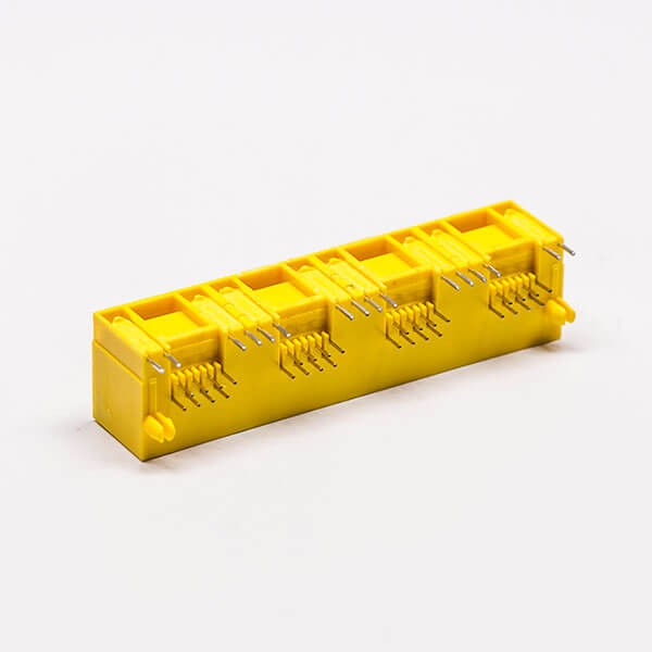 RJ45 Female 4 Port 90 Degree Connector 4 Port 8P Yellow Unshield With LED