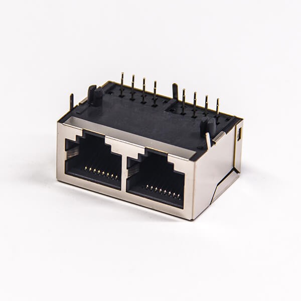 RJ45 Female Connectors Dual Port 10P8C Right Angled DIP Type PCB Mount