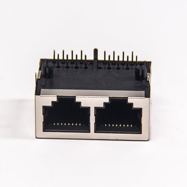 RJ45 Female Connectors Dual Port 10P8C Right Angled DIP Type PCB Mount