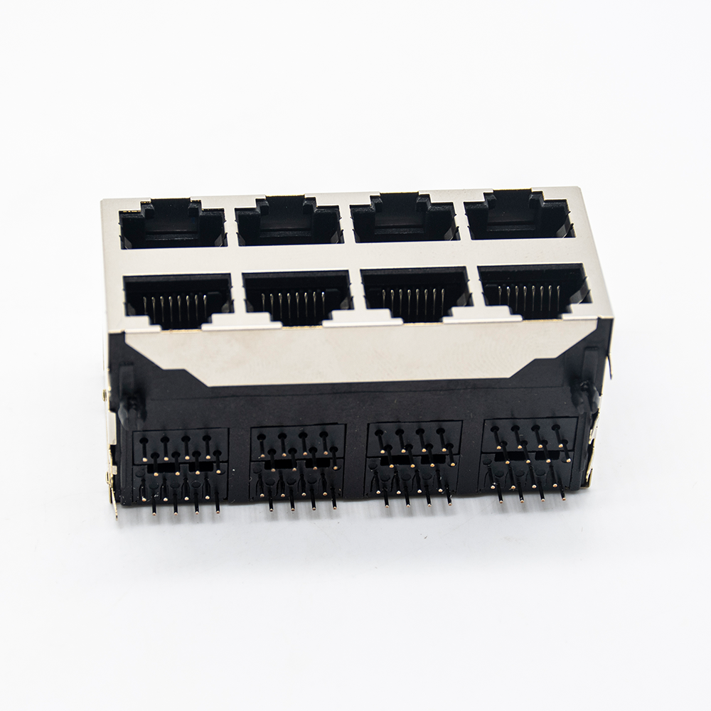 RJ45 Female PCB Connector 2*4 8 Port RJ45 Double Row with Shield and Without LED