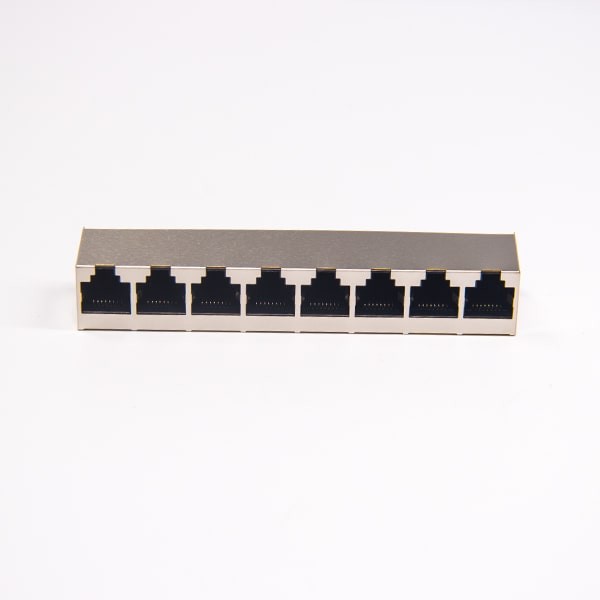 RJ45 Metal Shielded Socket Vertical 1x8 Muti-port Through Hole PCB Mount