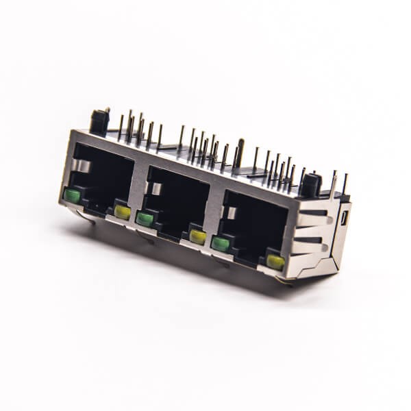 RJ45 Right Angle Connector PCB Mount 8P8C 3 Port Through Hole with LED EMI 20pcs
