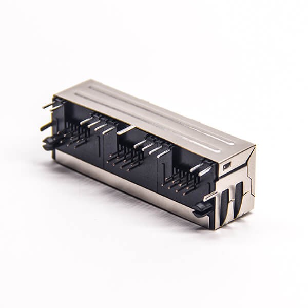 RJ45 Right Angle Connector PCB Mount 8P8C 3 Port Through Hole with LED EMI 20pcs