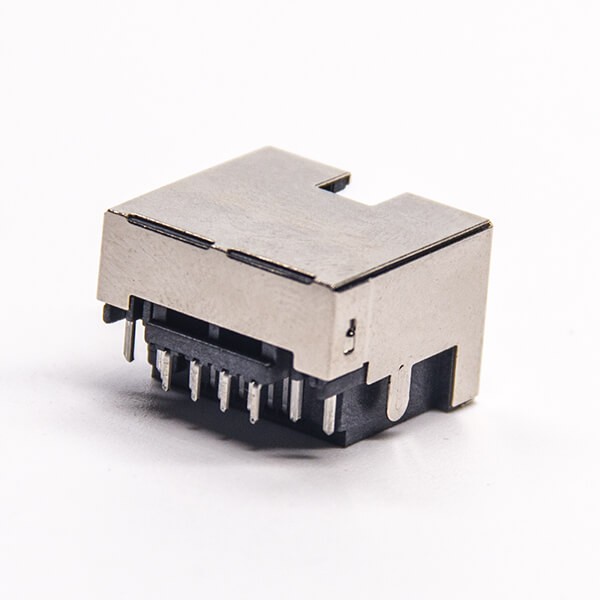 RJ45 Socket Female Right Angled Single Port Offset Type Through Hole with LED