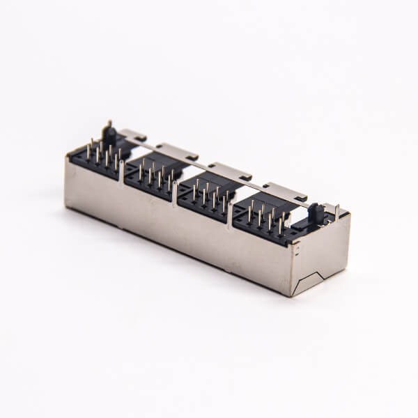 RJ45 Surface Mount Network Jack 4 Port Shielded Connector with EMI DIP PCB Mount
