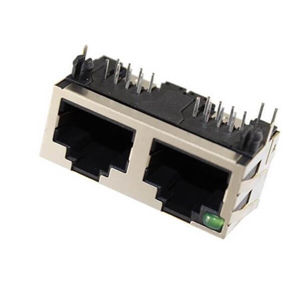 Shield RJ45 Connector Modular Dual Port 1X2 8P8C Right Angled With Leds 20pcs