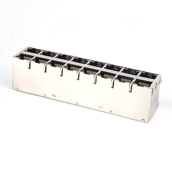 Shielded RJ45 Connector Jack 2x8 16-Port for Gigabit PoE+ With LEDs