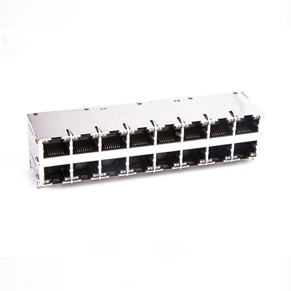 Shielded RJ45 Connector Jack 2x8 16-Port for Gigabit PoE+ With LEDs 5pcs