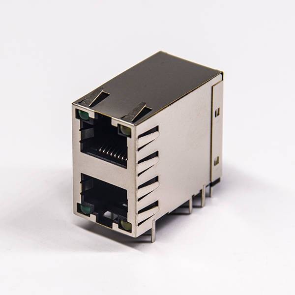 Stacked RJ45 2x1 Port 8p8c Ethernet Network Connector with LED DIP Type