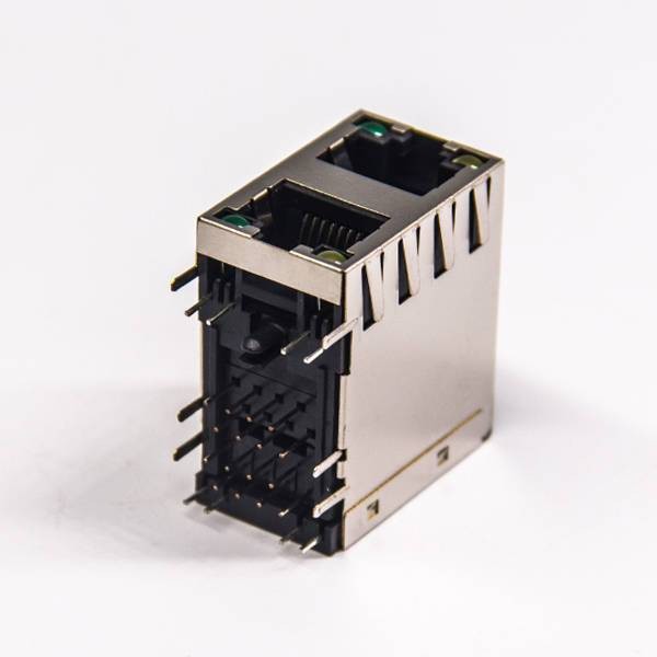 Stacked RJ45 2x1 Port 8p8c Ethernet Network Connector with LED DIP Type