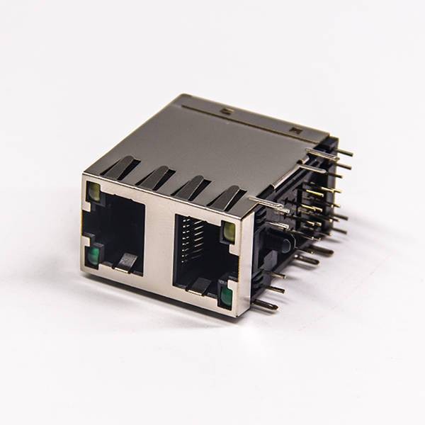 Stacked RJ45 2x1 Port 8p8c Ethernet Network Connector with LED DIP Type