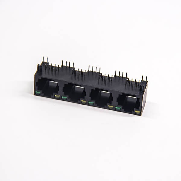 Through Hole RJ45 Connector with Led 8p8c Muti-port 1×4 Black with leds