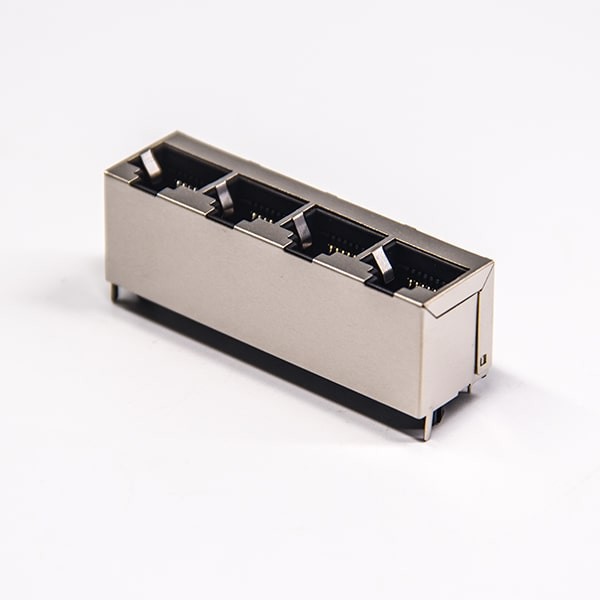 Vertical RJ45 Jack 1x4 Port 180 Degree Modular Connector Shielede Without LED Without Filtered