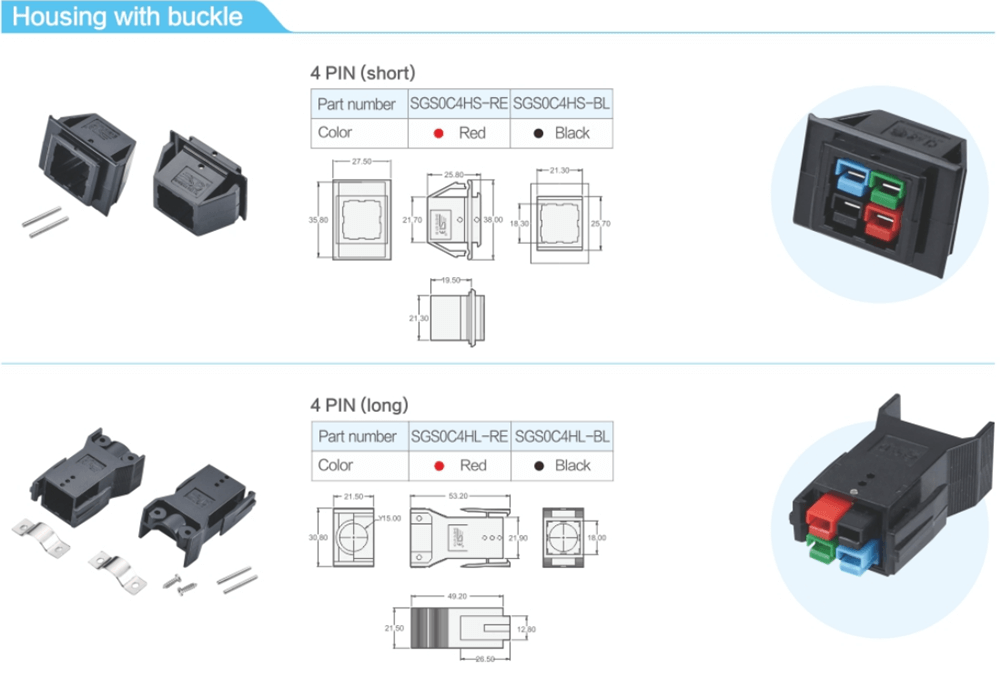 45A Battery Cable Connector Sets Housing with Buckle 4 Contacts and Retaining Pin
