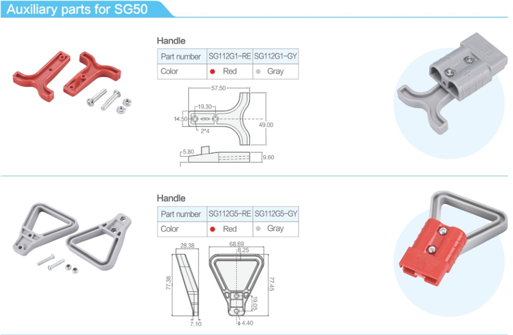 2 Way 600V 50Amp Grey Housing Battery Power Cable Connector with Red Plastic T-Bar Handle