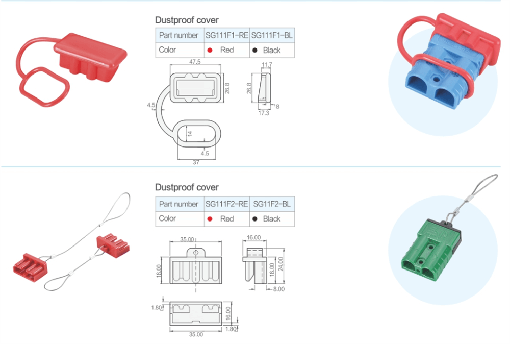 2 Way 600V 50Amp Grey Housing Battery Power Cable Connector with Red Plastic T-Bar Handle