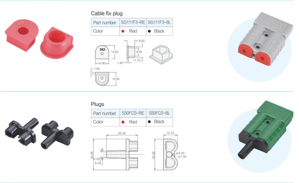 2 Way 600V 50Amp Grey Housing Battery Power Cable Connector with Red Plastic T-Bar Handle