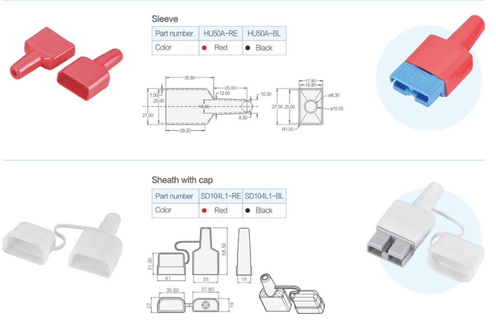2 Way 600V 50Amp Grey Housing Battery Power Cable Connector with Red Plastic T-Bar Handle