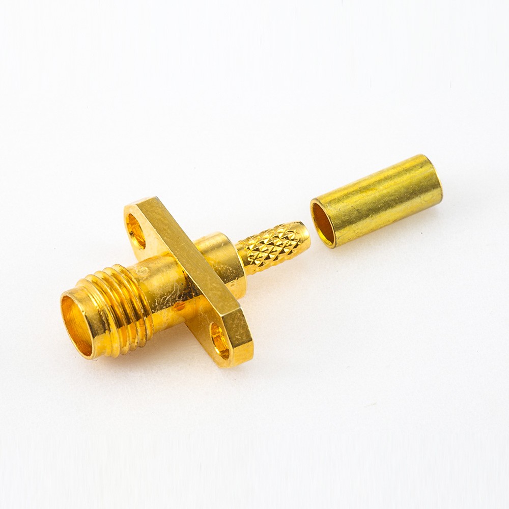 SMA Connector Panel Mount 2 Holes Flange Female Straight Crimp for RG174/RG316/LMR100