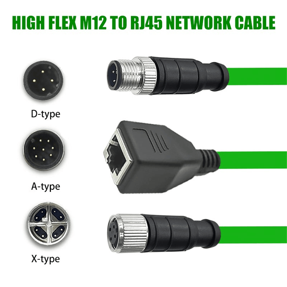 M12 8-pin A Code Male to RJ45 Female High Flex Cat6 Industrial Ethernet Cable PVC