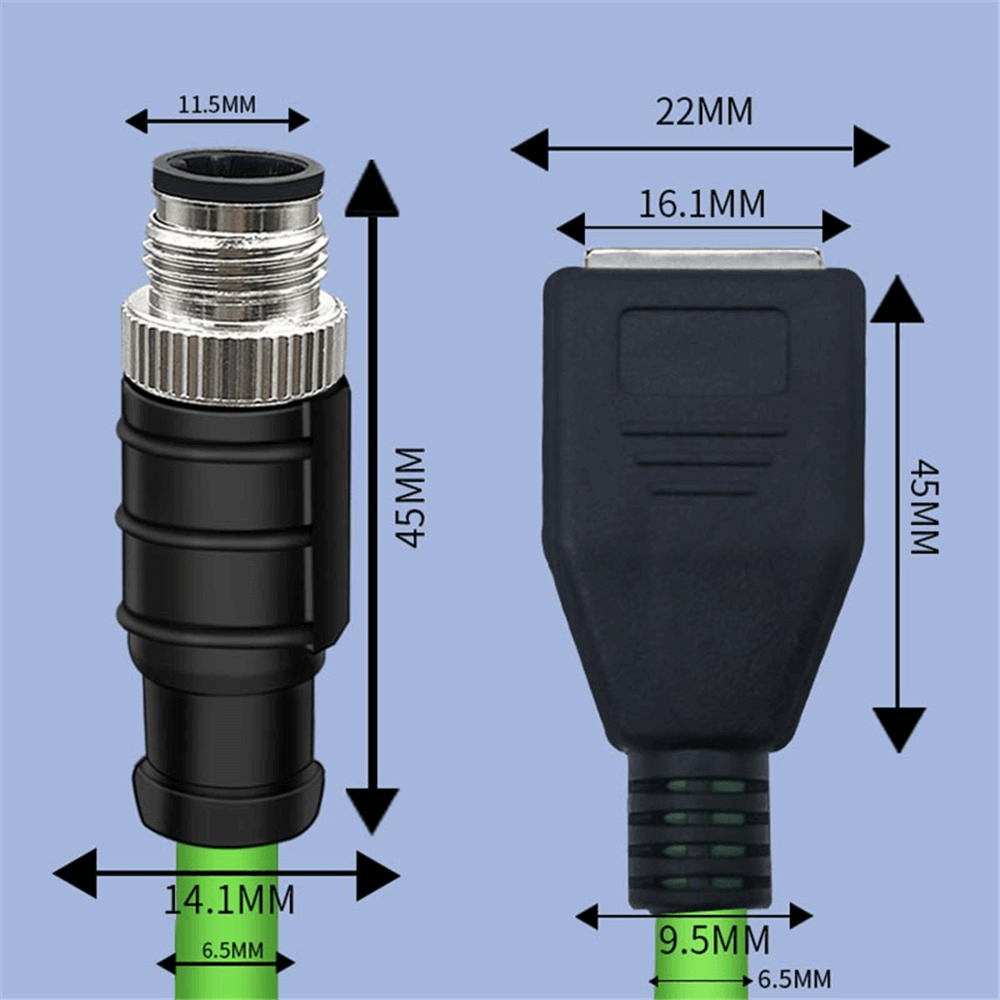 M12 8-pin A Code Male to RJ45 Female High Flex Cat6 Industrial Ethernet Cable PVC