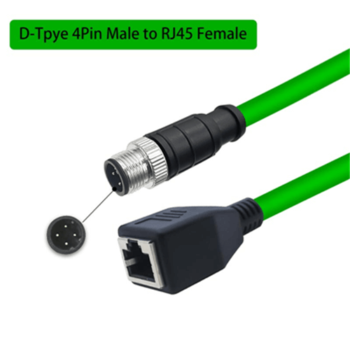 M12 8-pin A Code Male to RJ45 Female High Flex Cat6 Industrial Ethernet Cable PVC