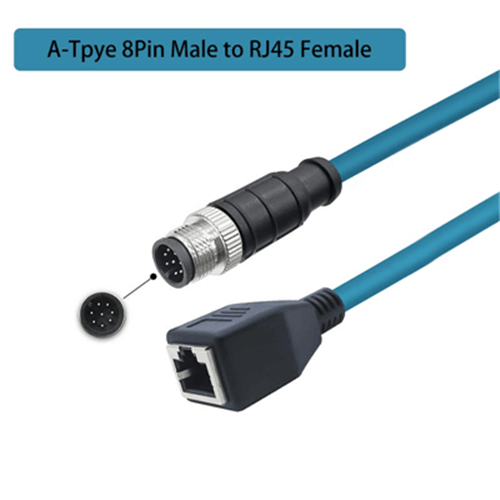 M12 8-pin A Code Male to RJ45 Female High Flex Cat6 Industrial Ethernet Cable PVC
