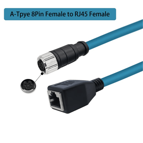 M12 8-pin A Code Male to RJ45 Female High Flex Cat6 Industrial Ethernet Cable PVC
